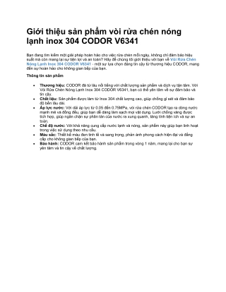 Vòi Rửa Chén Nóng Lạnh Inox 304 CODOR V6341
