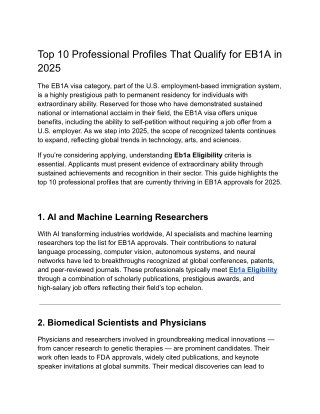 Top 10 Professional Profiles That Qualify for EB1A in 2025