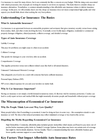 Why Cheap Car Insurance Doesn't Mean Jeopardized Top quality: Here's What to Sea