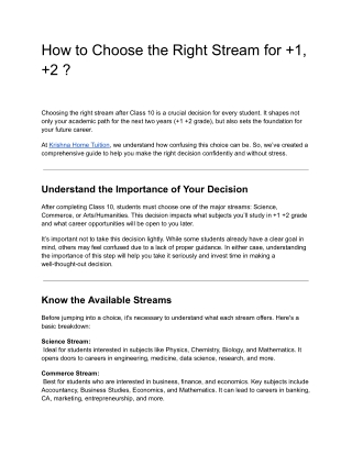 How to Choose the Right Stream for  1,  2 Krishna Home tuition