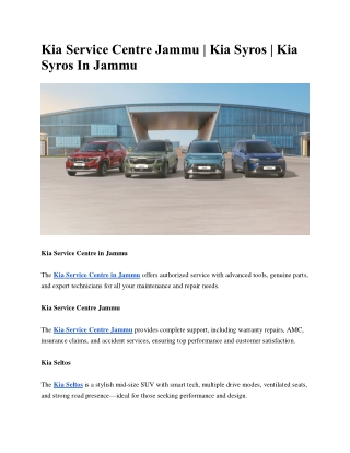 Kia Service Centre Jammu | Kia Syros | Kia Syros In Jammu