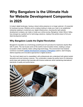 Why Bangalore is the Ultimate Hub for Website Development Companies in 2025