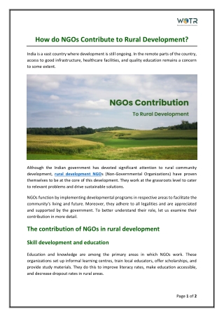 How NGOs Drive Positive Change in Rural India?