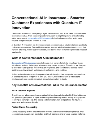 Conversational AI in Insurance – Smarter Customer Experiences with Quantum IT Innovation
