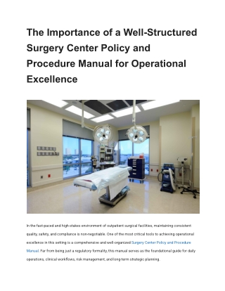 The Importance of a Well-Structured Surgery Center Policy and Procedure Manual for Operational Excellence