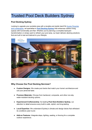 Trusted Pool Deck Builders Sydney | Aussie Pergolas and Landscapes