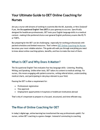 Your Ultimate Guide to OET Online Coaching for Nurses
