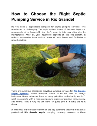How to Choose the Right Septic Pumping Service in Rio Grande!