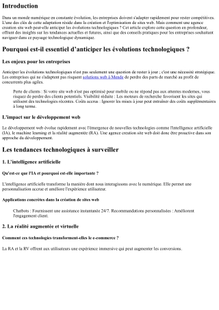 Agence creation site web : comment anticiper les évolutions technologiques ?