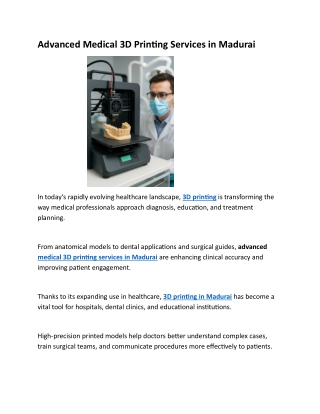 Advanced Medical 3D Printing Services in Madurai