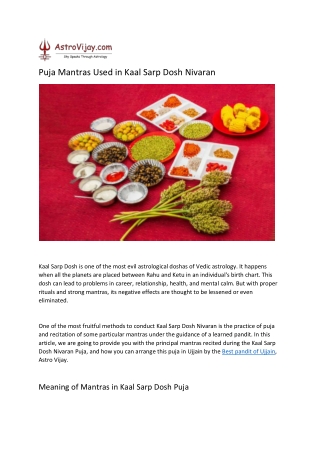 Puja Mantras Used in Kaal Sarp Dosh Nivaran