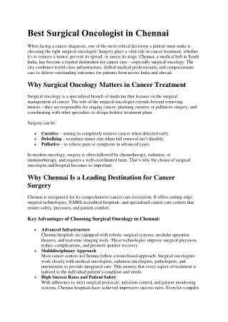 Best Surgical Oncologist in Chennai