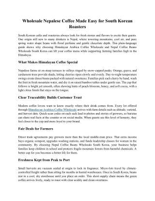 Wholesale Nepalese Coffee Made Easy for South Korean Roasters