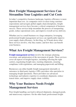 How Freight Management Services Can Streamline Your Logistics and Cut Costs