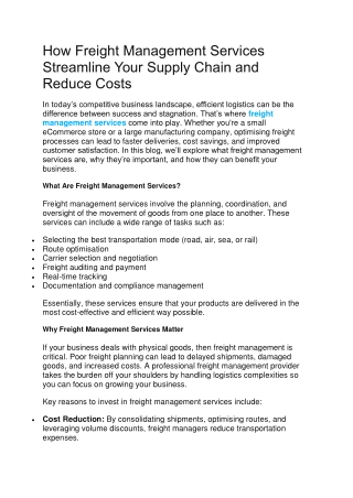 How Freight Management Services Streamline Your Supply Chain and Reduce Costs