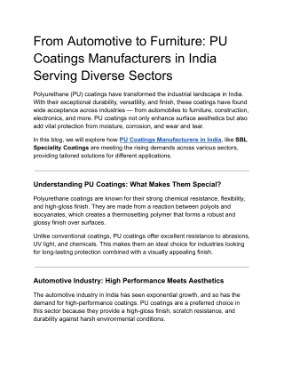 From Automotive to Furniture_ PU Coatings Manufacturers in India Serving Diverse Sectors