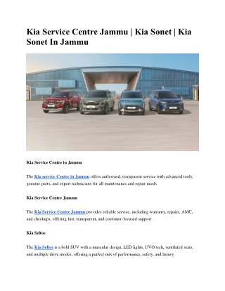 Kia Service Centre Jammu | Kia Sonet | Kia Sonet In Jammu