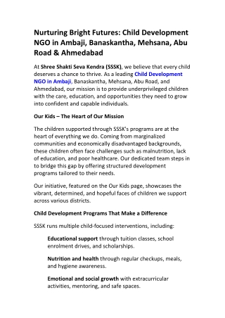 Supporting Kids in Banaskantha | Child Development NGO – SSSK