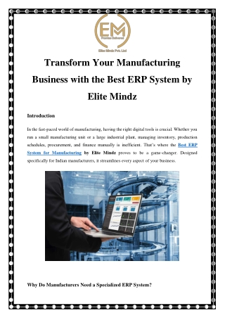 Best ERP System for Manufacturing  – Elite Mindz