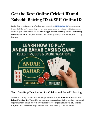 Get the Best Online Cricket ID and Kabaddi Betting ID at SBH Online ID