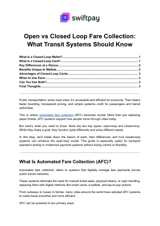 Open vs Closed Loop Fare Collection - What Transit Systems Should Know