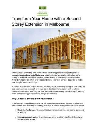 Transform Your Home with a Second Storey Extension in Melbourne