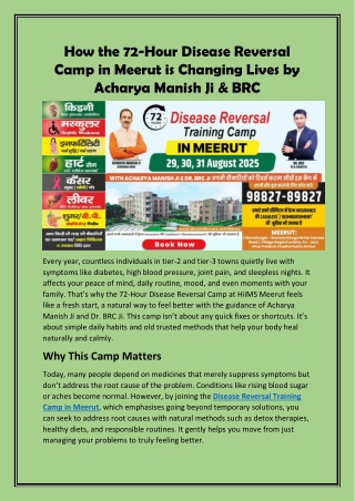 How the 72‑Hour Disease Reversal Camp in Meerut is Changing Lives by Acharya Man