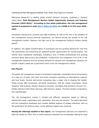 Unlocking the Risk Management Market: Size, Share, Key Players & Forecast