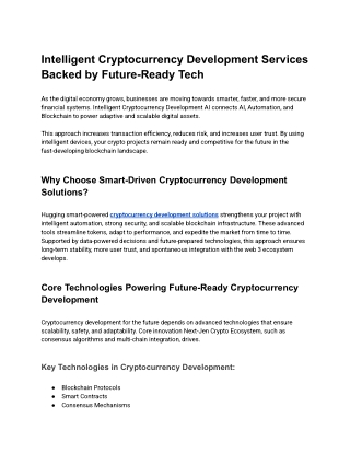 Intelligent Cryptocurrency Development Services Backed by Future-Ready Tech