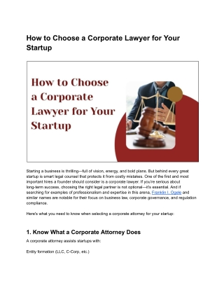 How to Choose a Corporate Lawyer for YSelecting the Right Corporate Lour Startup
