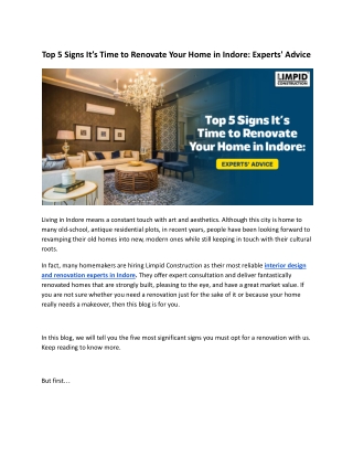 Top 5 Signs It’s Time to Renovate Your Home in Indore_ Experts' Advice