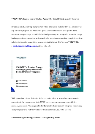 VALiNTRY’s Trusted Energy Staffing Agency The Talent Behind Industry Progress
