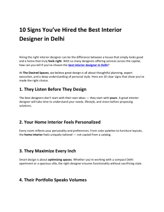 10 Signs You've Hired the Best Interior Designer in Delhi