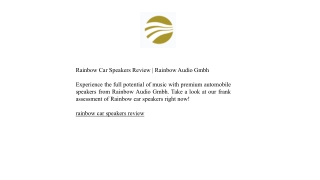 Rainbow Car Speakers Review | Rainbow Audio Gmbh