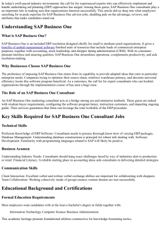 SAP Business One Consultant Jobs: What Employers Look for in Top Talent