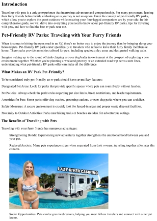 Pet-Friendly RV Parks: Traveling with Your Furry Friends