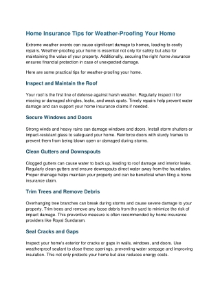 Home Insurance Tips for Weather-Proofing Your Home