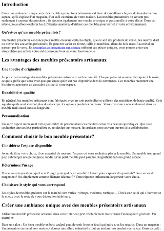 Créer une ambiance unique avec des meubles présentoirs artisanaux