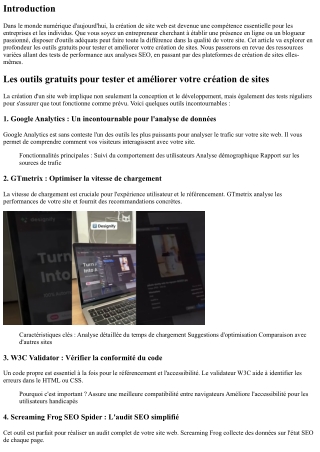 Les outils gratuits pour tester et améliorer votre création de sites.