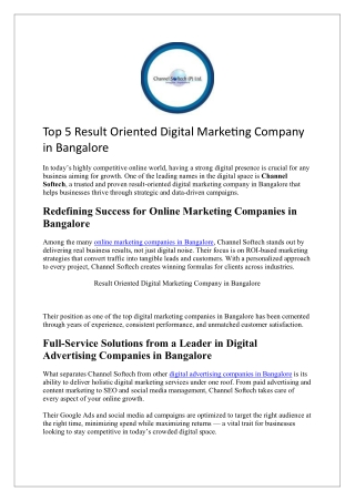 Top 5 Result Oriented Digital Marketing Company in Bangalore