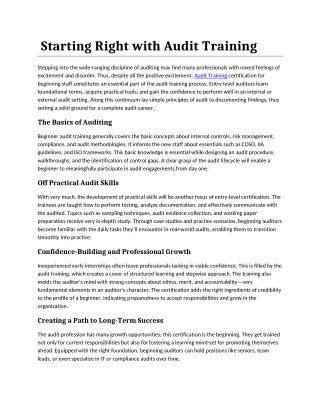 3.Starting Right with Audit Training