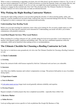 The Ultimate Checklist for Choosing a Roofing Contractor in Cork