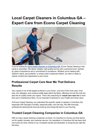 Local Carpet Cleaners in Columbus GA – Expert Care from Econo Carpet Cleaning