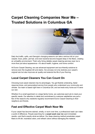 Carpet Cleaning Companies Near Me – Trusted Solutions in Columbus GA