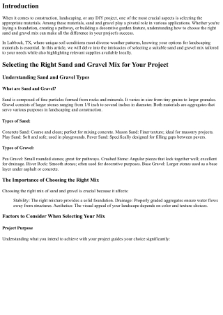 Selecting the Right Sand and Gravel Mix for Your Project