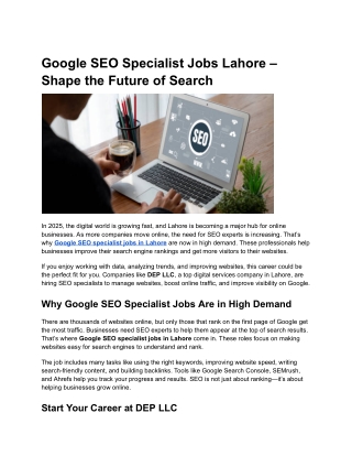 Google SEO Specialist Jobs Lahore – Shape the Future of Search