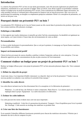 Comment réaliser un budget pour un projet de présentoir PLV en bois ?
