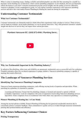 Customer Testimonials: Finding the Best Plumber in Vancouver