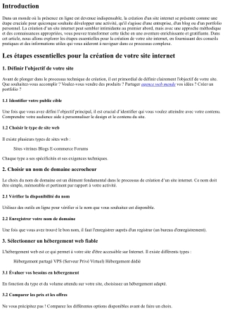 Les étapes essentielles pour la création de votre site internet