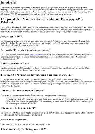 L'Impact de la PLV sur la Notoriété de Marque: Témoignages d'un Fabricant